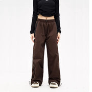 Women Spring Retro Solid Loose Drawstring Trousers Casual Joggers Baggy Wide Leg Sweatpants Mid Waist Sporty Y2K Female Clothes