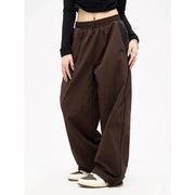 Women Spring Retro Solid Loose Drawstring Trousers Casual Joggers Baggy Wide Leg Sweatpants Mid Waist Sporty Y2K Female Clothes
