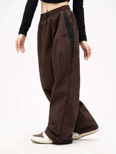 Women Spring Retro Solid Loose Drawstring Trousers Casual Joggers Baggy Wide Leg Sweatpants Mid Waist Sporty Y2K Female Clothes