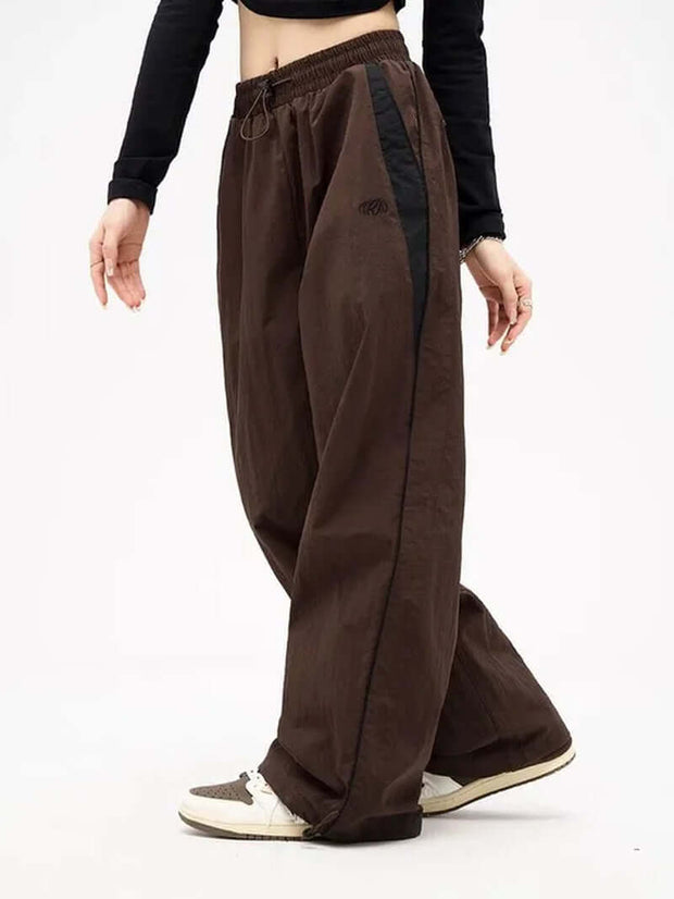 Women Spring Retro Solid Loose Drawstring Trousers Casual Joggers Baggy Wide Leg Sweatpants Mid Waist Sporty Y2K Female Clothes