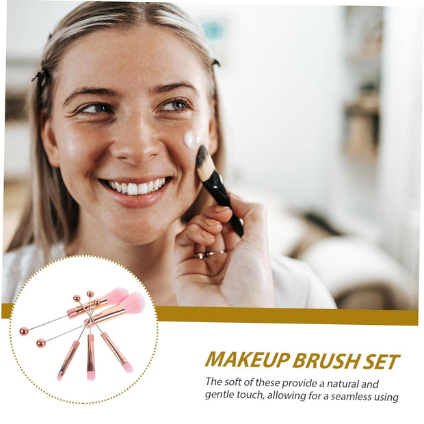 5Pc Diy Rose Gold Handle Makeup Brush Set Blush Brush and Powder Brush for Women'S Cosmetics