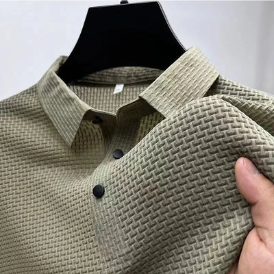 2025 Men's Business Casual Short Sleeved Bone Flower Solid Color POLO Shirt Fashion Breathable Comfortable Summer Versatile Top