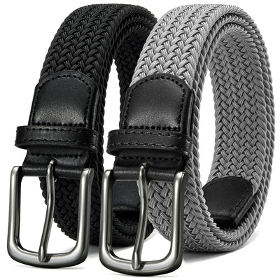 Mens Belts Womens Belts 2 Pack, Stretch Belts Elastic Braided Belts for Casual 1 3/8" (35Mm)