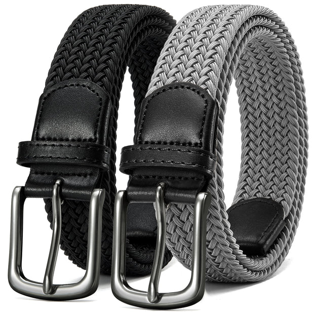 Mens Belts Womens Belts 2 Pack, Stretch Belts Elastic Braided Belts for Casual 1 3/8" (35Mm)