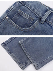 2025 New Korean Men'S Casual Long Jeans Classic Man Straight Denim Wide-Leg Pants Solid Color Light Blue Grey Black