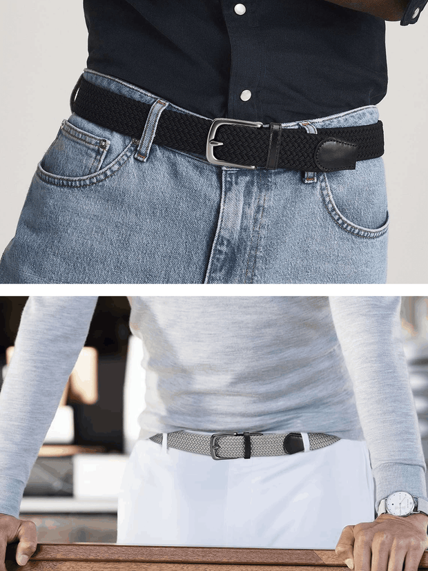 Mens Belts Womens Belts 2 Pack, Stretch Belts Elastic Braided Belts for Casual 1 3/8" (35Mm)