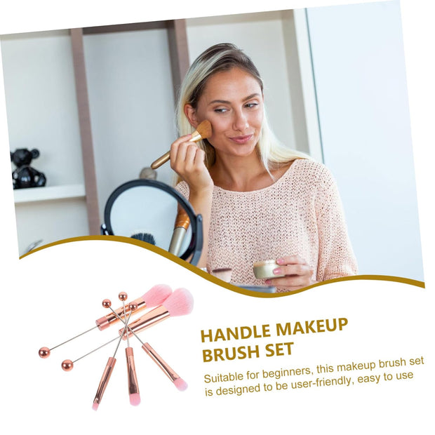 5Pc Diy Rose Gold Handle Makeup Brush Set Blush Brush and Powder Brush for Women'S Cosmetics